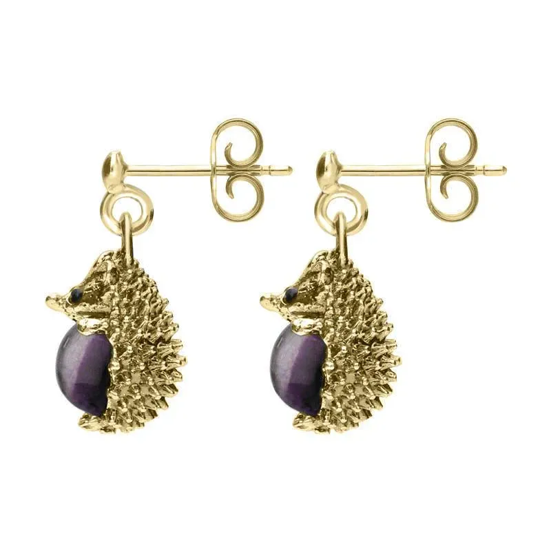9ct Yellow Gold Blue John Tiny Hedgehog Drop Earrings