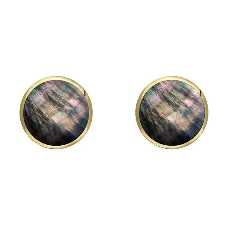 9ct Yellow Gold Dark Mother of Pearl 6mm Classic Medium Round Stud Earrings