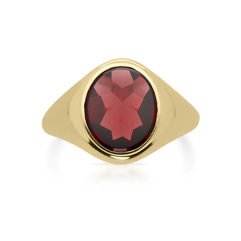 9ct Yellow Gold Garnet Oval Signet Ring