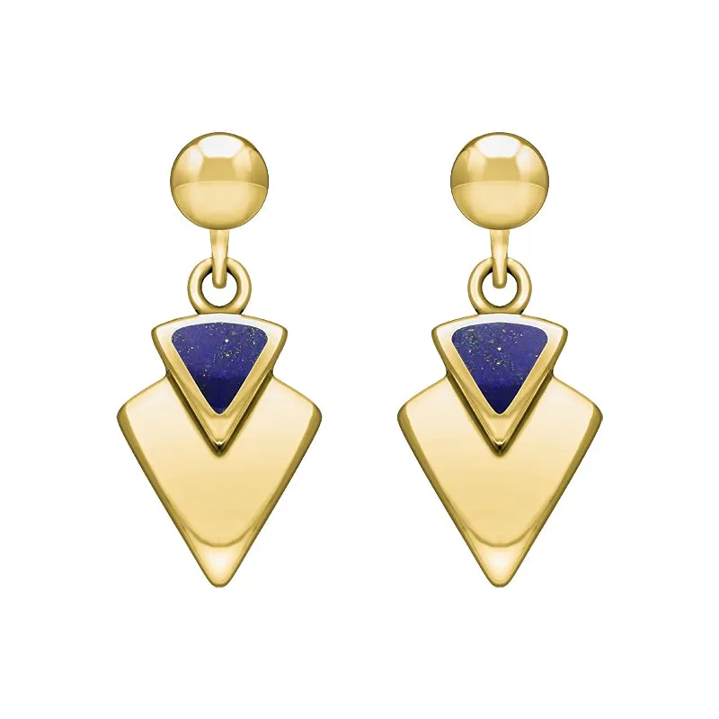 9ct Yellow Gold Lapis Lazuli Arrowhead Drop Earrings
