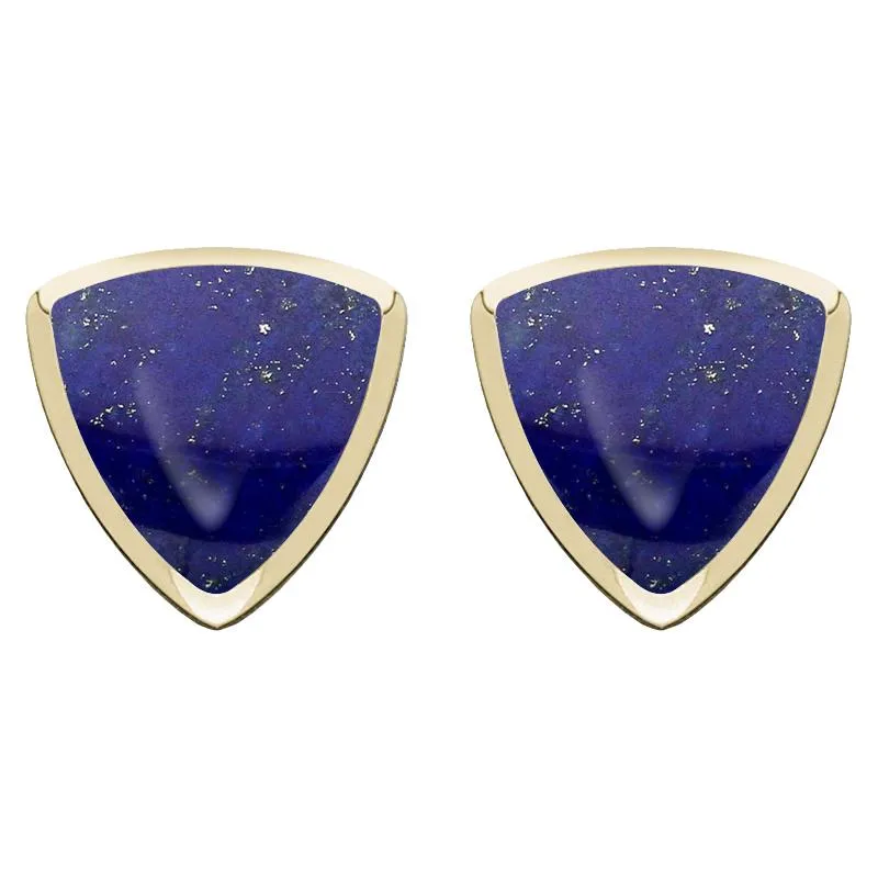 9ct Yellow Gold Lapis Lazuli Curved Triangle Stud Earrings
