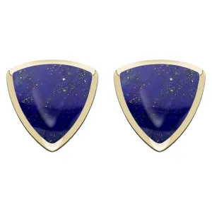 9ct Yellow Gold Lapis Lazuli Curved Triangle Stud Earrings
