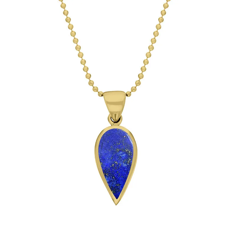 9ct Yellow Gold Lapis Lazuli Small Upside Down Pear Necklace