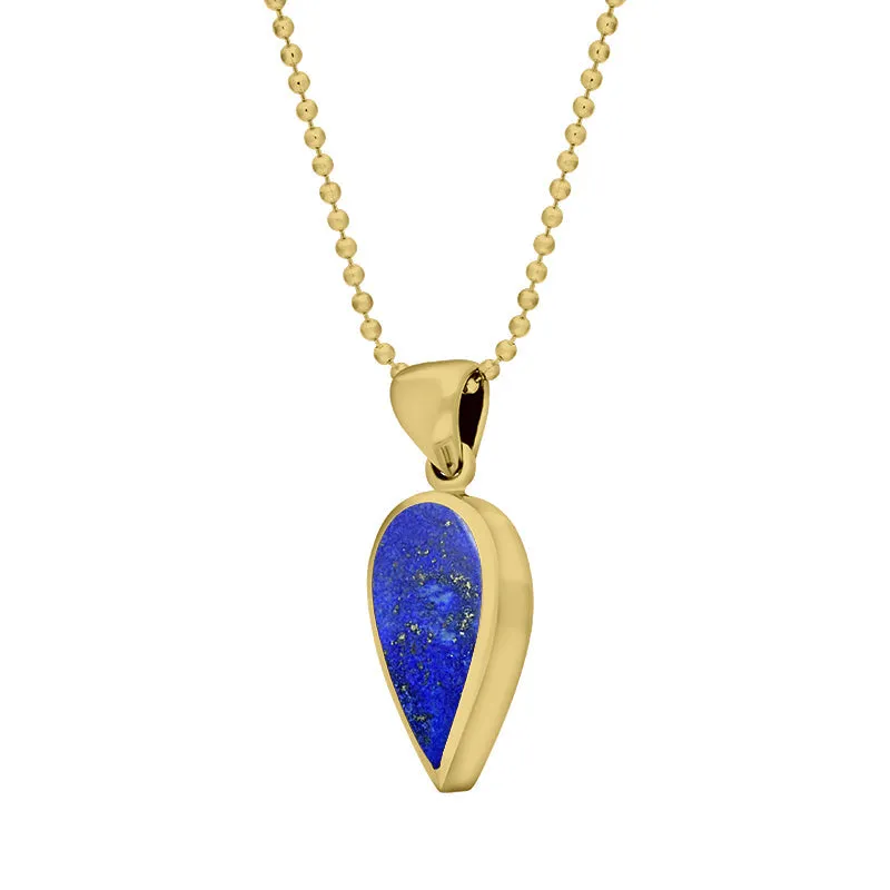 9ct Yellow Gold Lapis Lazuli Small Upside Down Pear Necklace