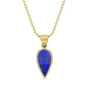 9ct Yellow Gold Lapis Lazuli Small Upside Down Pear Necklace