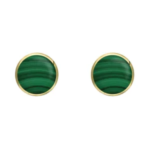 9ct Yellow Gold Malachite 5mm Classic Small Round Stud Earrings