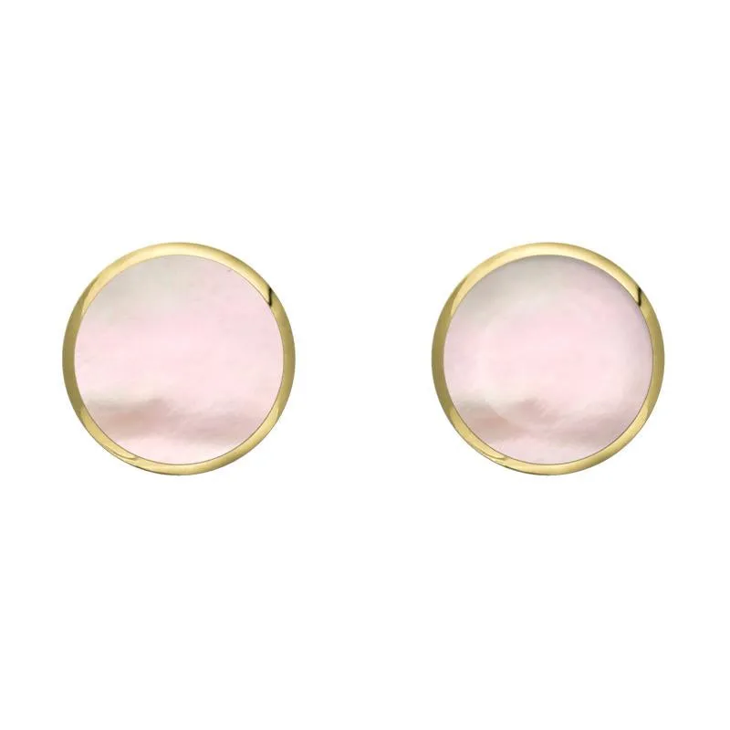 9ct Yellow Gold Pink Mother of Pearl 6mm Classic Medium Round Stud Earrings