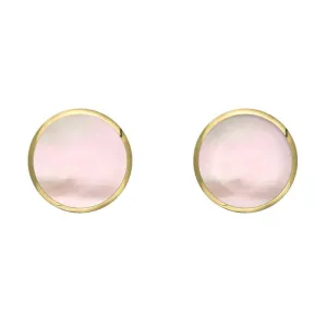 9ct Yellow Gold Pink Mother of Pearl 6mm Classic Medium Round Stud Earrings