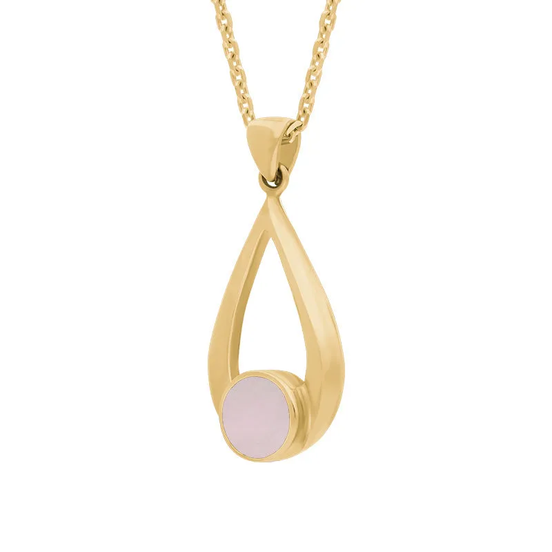 9ct Yellow Gold Pink Mother of Pearl Teardrop Necklace