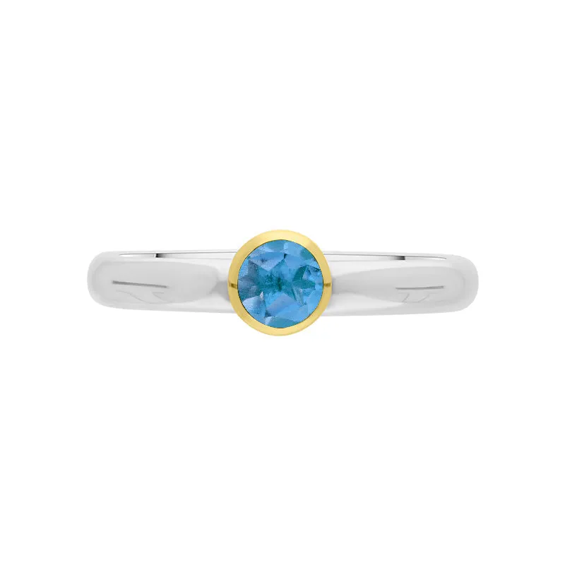 9ct Yellow Gold Sterling Silver Blue Topaz Stepping Stones 5mm Round Bezel Set Ring