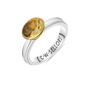9ct Yellow Gold Sterling Silver Citrine Stepping Stones 6x8mm Oval Bezel Set Ring