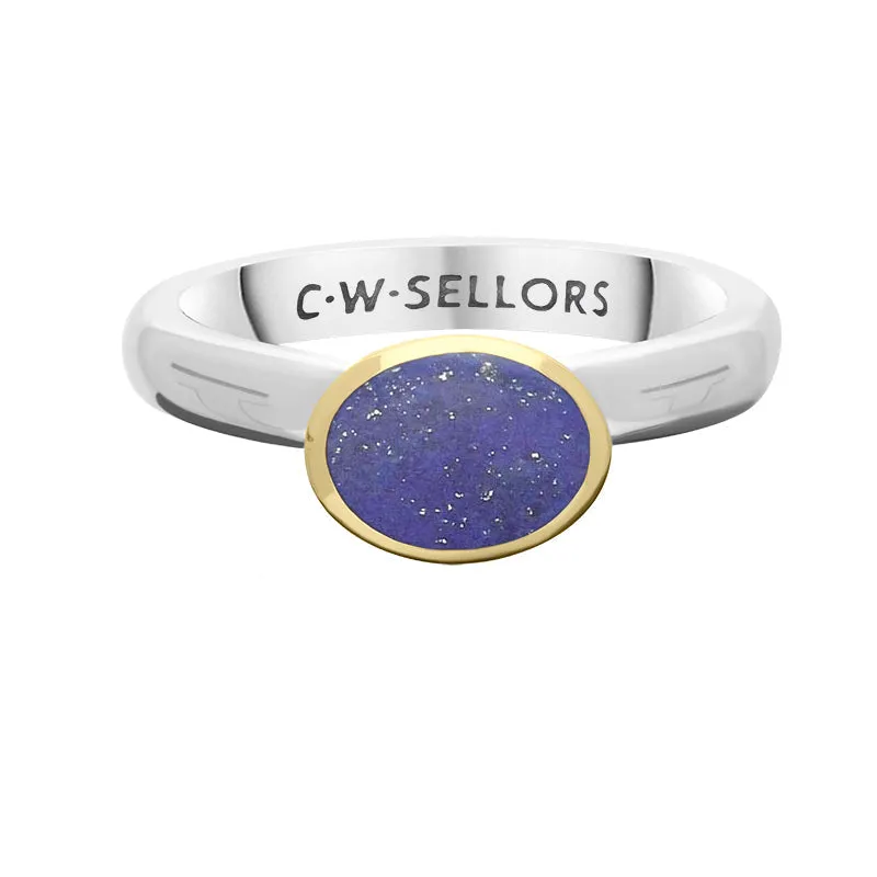 9ct Yellow Gold Sterling Silver Lapis Lazuli Stepping Stones 6x8mm Oval Bezel Set Ring