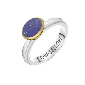 9ct Yellow Gold Sterling Silver Lapis Lazuli Stepping Stones 6x8mm Oval Bezel Set Ring