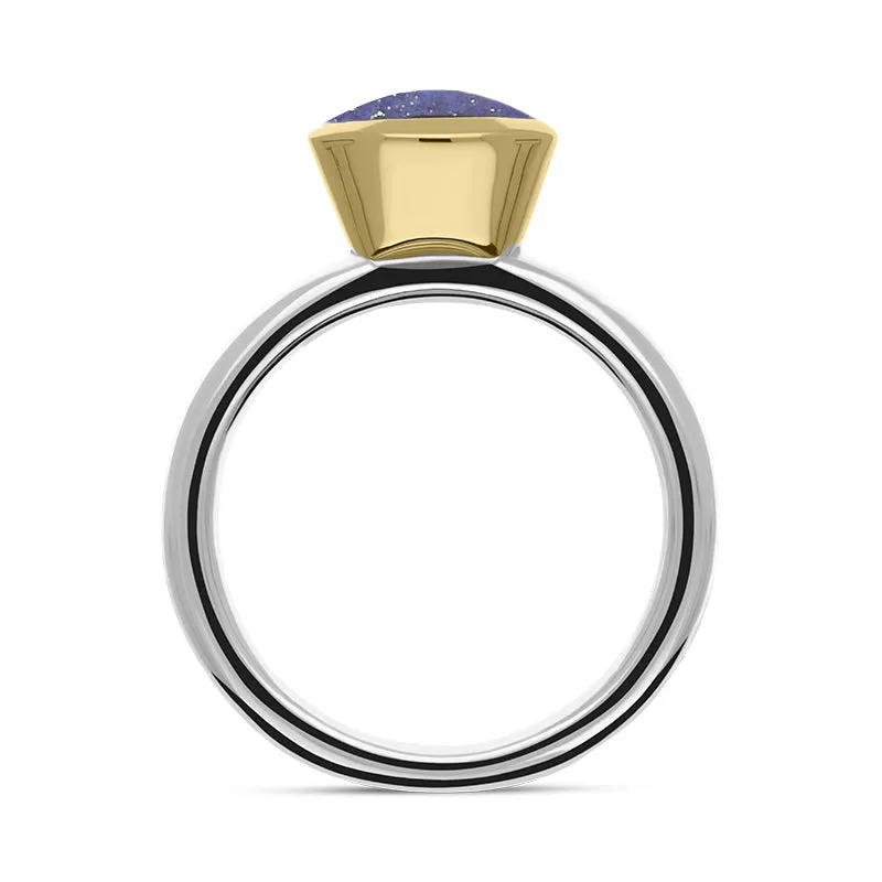 9ct Yellow Gold Sterling Silver Lapis Lazuli Stepping Stones 6x8mm Oval Bezel Set Ring