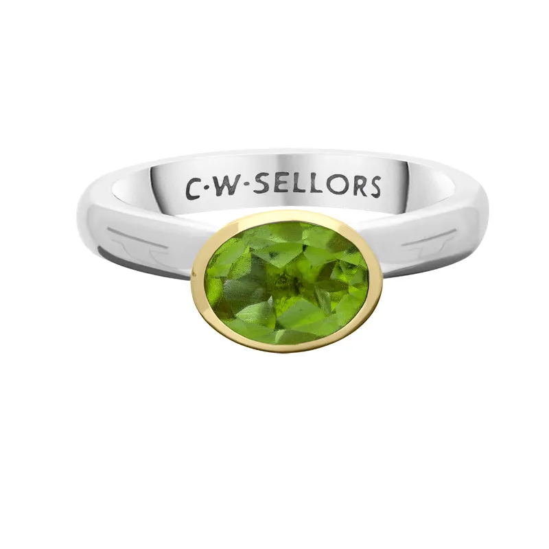 9ct Yellow Gold Sterling Silver Peridot Stepping Stones 6x8mm Oval Bezel Set Ring
