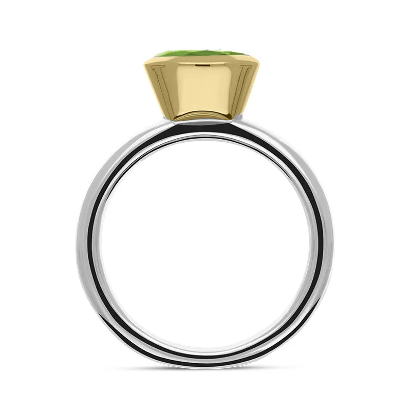 9ct Yellow Gold Sterling Silver Peridot Stepping Stones 6x8mm Oval Bezel Set Ring