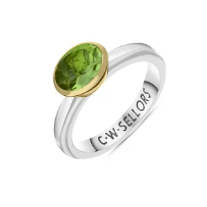 9ct Yellow Gold Sterling Silver Peridot Stepping Stones 6x8mm Oval Bezel Set Ring