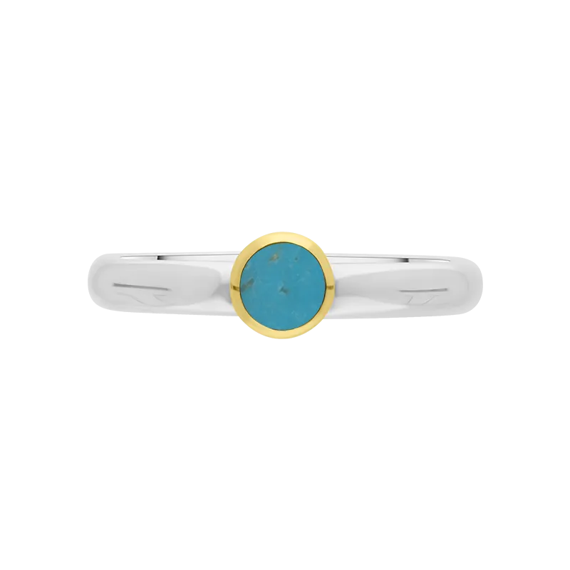 9ct Yellow Gold Sterling Silver Turquoise Stepping Stones 5mm Round Bezel Set Ring