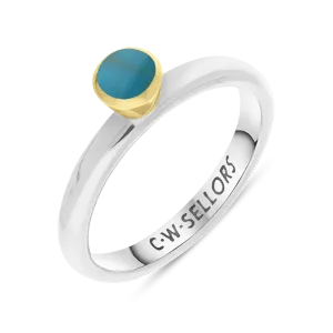 9ct Yellow Gold Sterling Silver Turquoise Stepping Stones 5mm Round Bezel Set Ring
