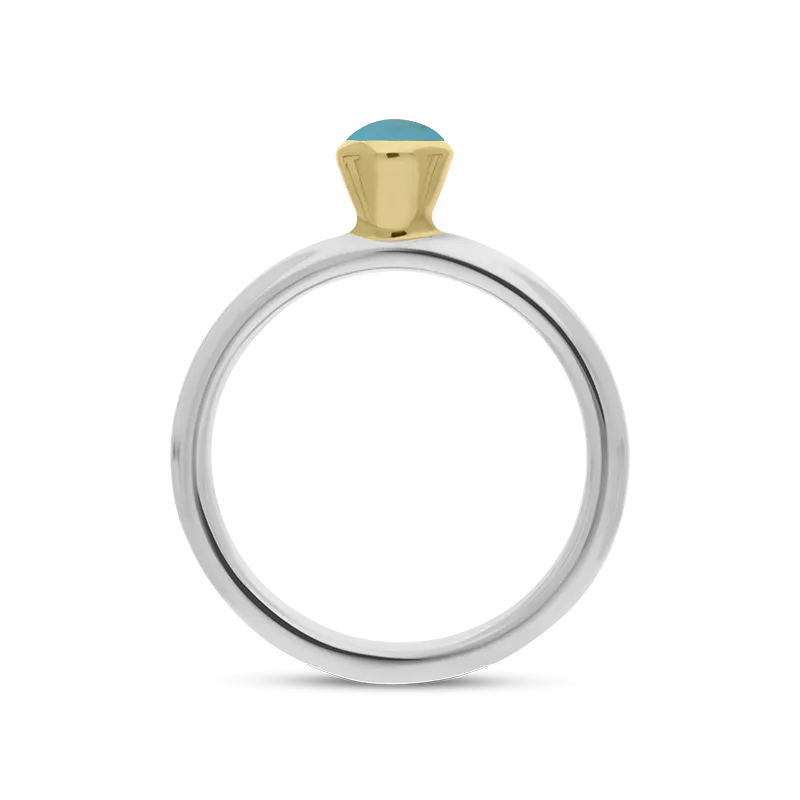 9ct Yellow Gold Sterling Silver Turquoise Stepping Stones 5mm Round Bezel Set Ring