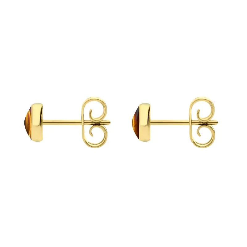 9ct Yellow Gold Tigers Eye 5mm Classic Small Round Stud Earrings