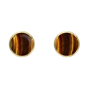 9ct Yellow Gold Tigers Eye 5mm Classic Small Round Stud Earrings