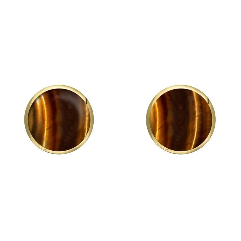 9ct Yellow Gold Tigers Eye 5mm Classic Small Round Stud Earrings