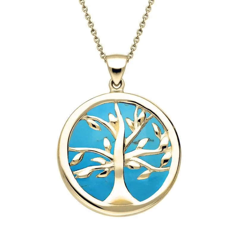 9ct Yellow Gold Turquoise Medium Round Tree of Life Two Piece Set
