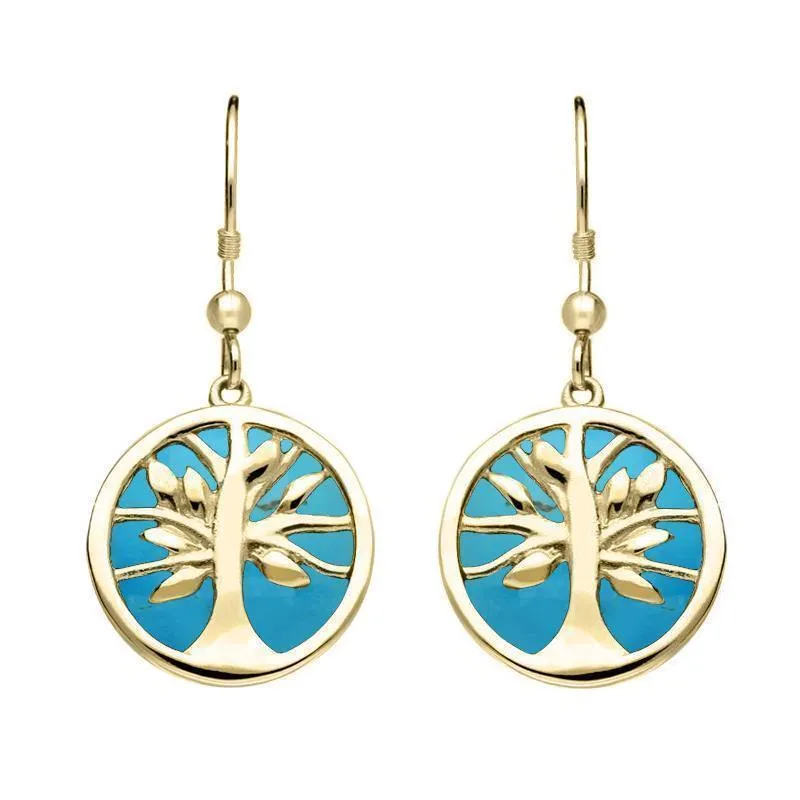 9ct Yellow Gold Turquoise Medium Round Tree of Life Two Piece Set