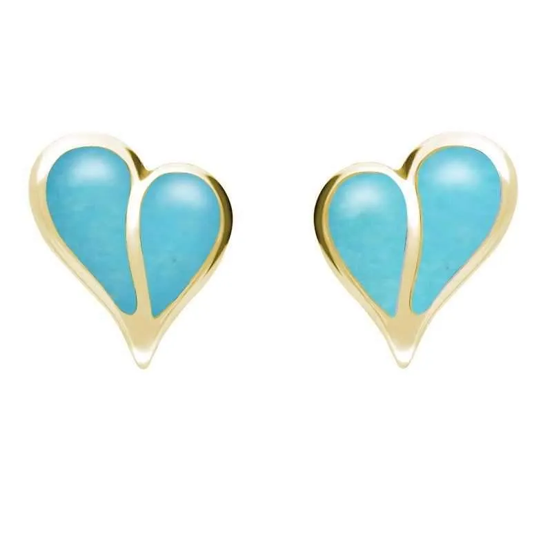 9ct Yellow Gold Turquoise Split Heart Stud Earrings