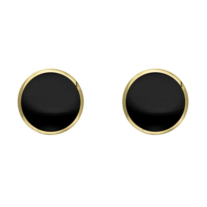 9ct Yellow Gold Whitby Jet 6mm Classic Medium Round Stud Earrings