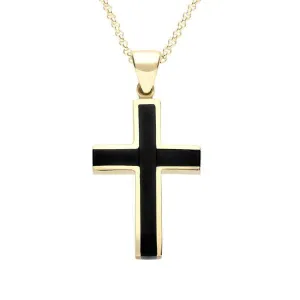 9ct Yellow Gold Whitby Jet Channel Cross Medium Necklace D
