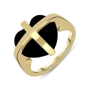 9ct Yellow Gold Whitby Jet Cross Heart Ring