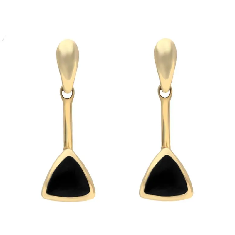 9ct Yellow Gold Whitby Jet Curved Triangle Drop Earrings