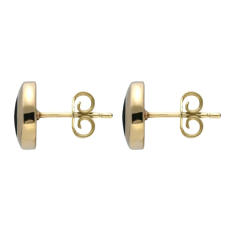 9ct Yellow Gold Whitby Jet Framed Round Stud Earrings