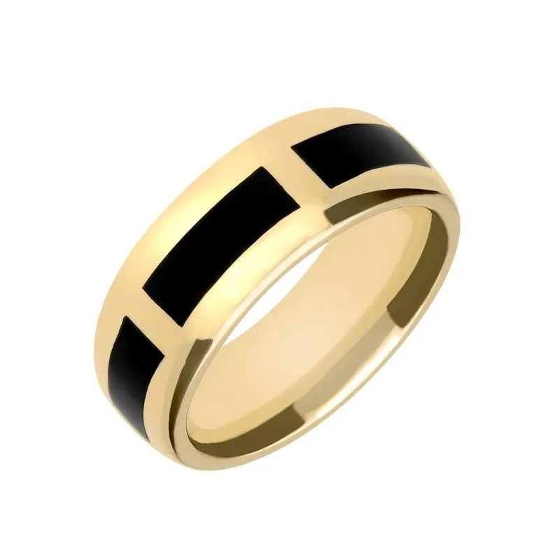9ct Yellow Gold Whitby Jet Gap 8mm Wedding Band Ring