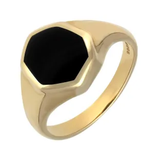 9ct Yellow Gold Whitby Jet Organic Concave Signet Ring