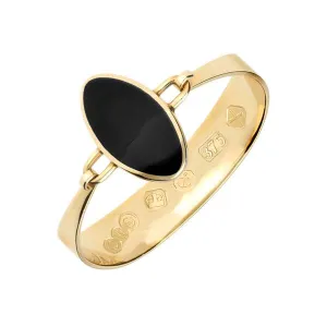 9ct Yellow Gold Whitby Jet Oval Stone Heavy Bangle
