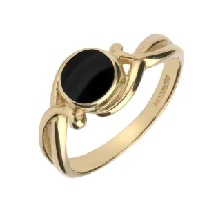 9ct Yellow Gold Whitby Jet Round Scroll Ring