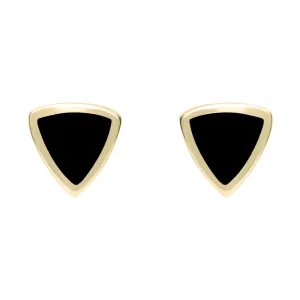 9ct Yellow Gold Whitby Jet Small Curved Triangle Stud Earrings