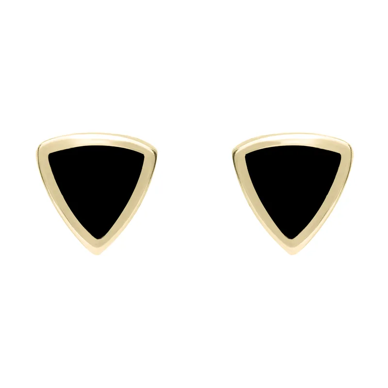 9ct Yellow Gold Whitby Jet Small Curved Triangle Stud Earrings
