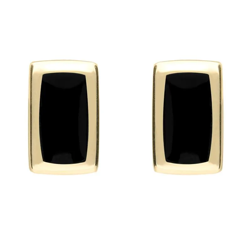 9ct Yellow Gold Whitby Jet Small Rounded Oblong Stud Earrings