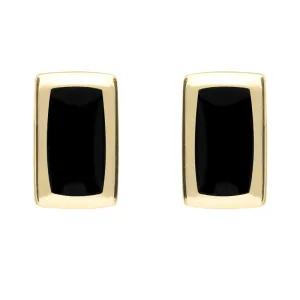9ct Yellow Gold Whitby Jet Small Rounded Oblong Stud Earrings