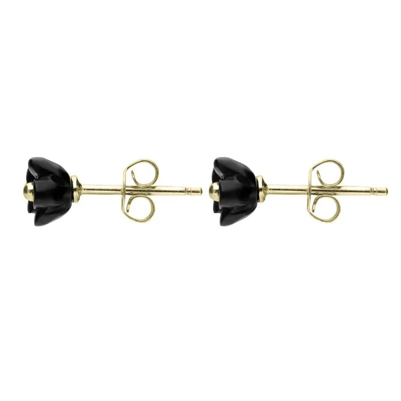 9ct Yellow Gold Whitby Jet Tuberose 6mm Stud Earrings