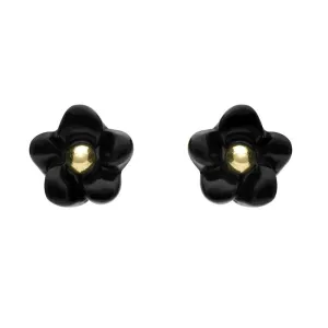9ct Yellow Gold Whitby Jet Tuberose 6mm Stud Earrings