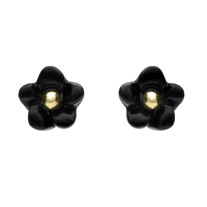 9ct Yellow Gold Whitby Jet Tuberose 6mm Stud Earrings