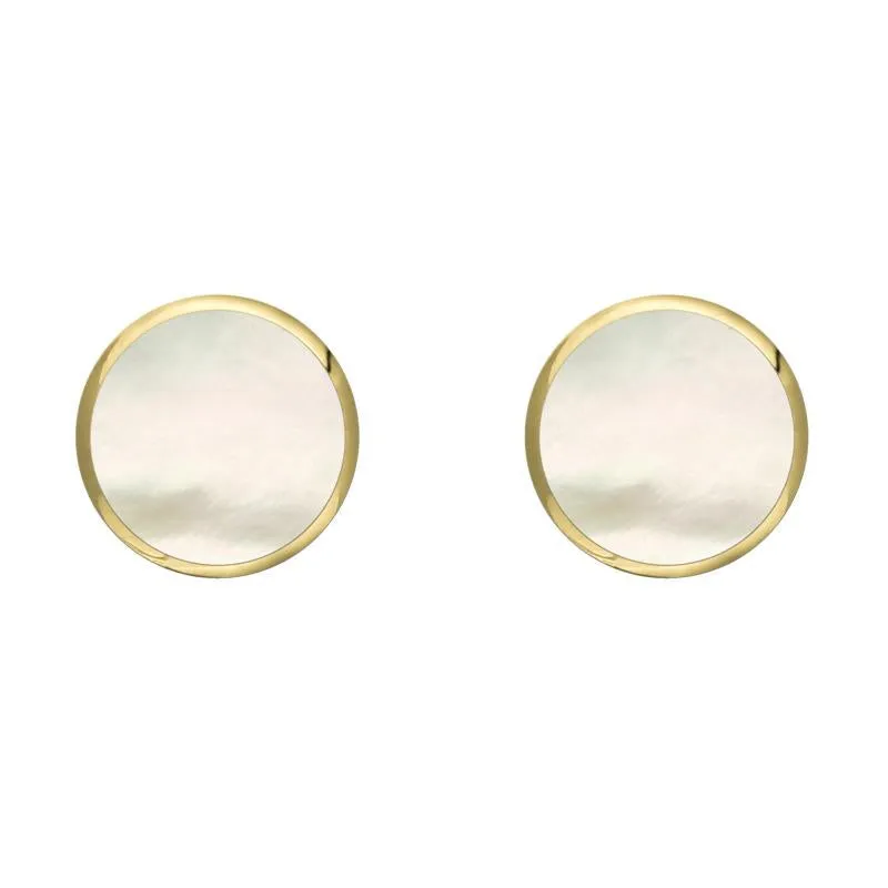 9ct Yellow Gold White Mother of Pearl 6mm Classic Medium Round Stud Earrings