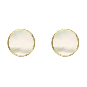 9ct Yellow Gold White Mother of Pearl 6mm Classic Medium Round Stud Earrings