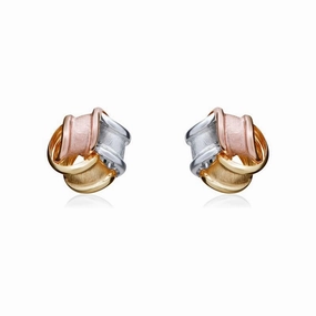 9ct Brushed Yellow, White and Rose Gold 7mm Knot Stud Earrings