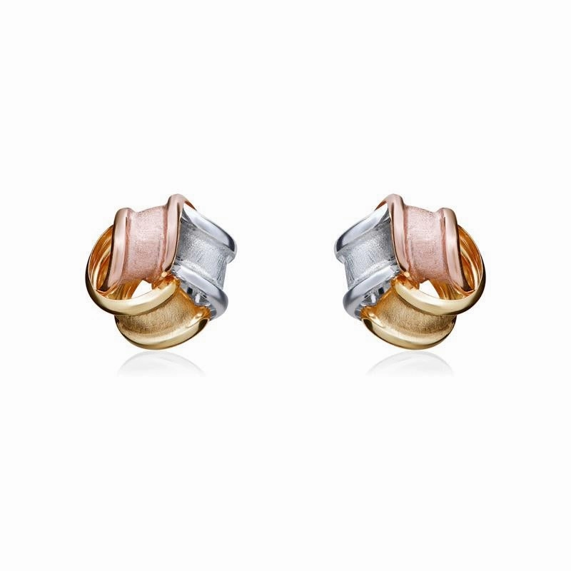 9ct Brushed Yellow, White and Rose Gold 7mm Knot Stud Earrings